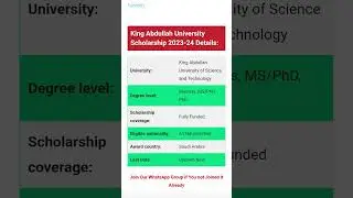 King Abdullah University Scholarship for MS, PhD 