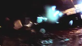 David & Nick go whitewater tubing down the bike path at 3am through Boulder, CO after a flash flood.