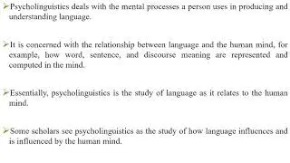 Psycholinguistics - Lesson 1 - An Introduction