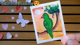 Beautiful 😍 Watercolour drawing in a small piece of paper | Easy Scenery Drawing 😍 With Parrot