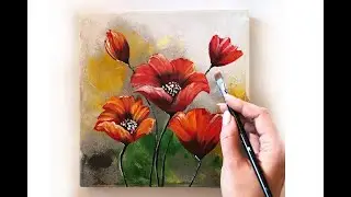 How to paint a Flowers on canvas/ Demo /Acrylic Technique on canvas by Julia Kotenko