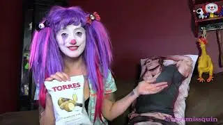 Clown Girl Eats Sparkling Wine Chips