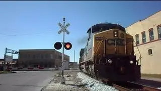 CSX Auto Rack Train Smoking Wheel And Car Goes Around Gates