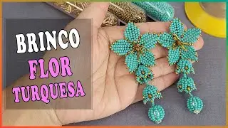 Brinco Flor turquesa de miçangas