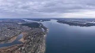 Самая южная точка Хортицы вид с высоты и затонувшая баржа