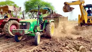 Mud Loaded Tractor Stuck In Mud | Pulling Out Jcb 3dx  | John Deere 5045d | Tractor Loading Mud |