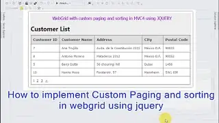 How to implement Custom Paging and sorting in webgrid using jquery