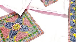 Madhubani painting BEDSHEET Part 1: a mithila painting #mithila#tutorial#cloth#bedsheet#fish#olympic
