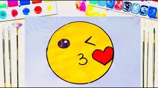 How to Draw + Color Kissing Emoji step by step -Super EASY Cute