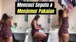 PAGI INI TANTE SEDANG MENCUCI SEPATU DAN MENJEMUR CUCIAN PAKAIAN