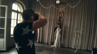 Team creating of the fashion wedding story using Profoto B2. Backstage.