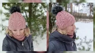 Зимний комплект: шапка + косынка./ Подробный МК.