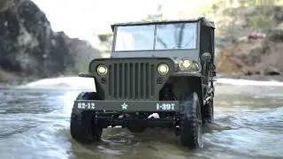 Scale rock crawler river crossing MB Willy's Jeep, Enduro Trailrunner 4Runner