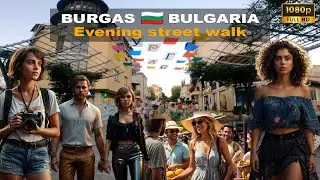 🚶 Warm Summer Evening street walk central Burgas 🇧🇬 Bulgaria -2024