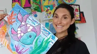 How to Draw Rainbow Fish Art lesson for Kids