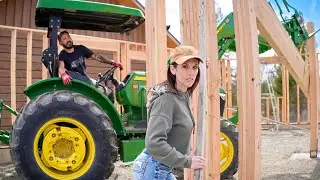 Installing A Massive Structural Beam Using Only Our Tractor