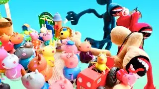 Peppa pig escaping from the Siren head by building a wooden house in real life