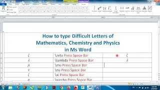 How to type Difficult Letters of Mathematic, Chemistry and Physics in Ms Word