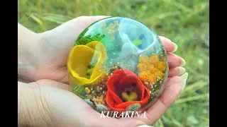 Сфера - гигант с Тюльпанами 10 см. Авторское стекло Юлии Куракиной. Весенний букет в прозрачном шаре