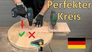 Praktische Demonstration: Vorrichtung für die Stichsäge zum Schneiden eines perfekten Holzkreises