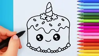 How to draw cute birthday cake | Drawing and coloring kawaii birthday cake