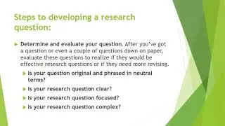 Develop Your Research Questions