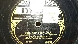 Rum and Coca Cola. Andrews Sisters. Australian Decca 78rpm Record from 1944. HMV Minigram  Player