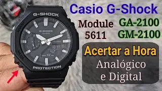 Relógio Casio G-Shock GA-2100 GM-2100 5611 Como Ajustar Hora e Data (Português 🇧🇷)