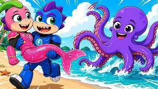 Flora Mermaid & Octopus Swap Colors | Dino Action Animation | DinoCrew