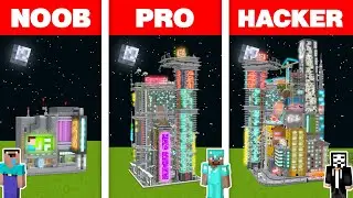 Minecraft NOOB vs PRO vs HACKER: MODERN CYBERPUNK SKYSCRAPER BUILD CHALLENGE in Minecraft Animation