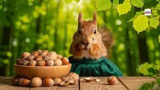 Белка грызет орехи.The squirrel is cracking nuts.