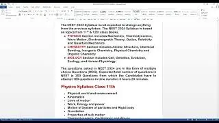 NEET UG SYLLABUS 2024 l  neet ug syllabus 2024 nta