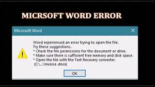 Word experienced an error trying to open the file