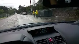 Hail storm and truck rolls on its side (after accident)