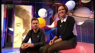 Lindsey Russell - leather mini skirt and black tights