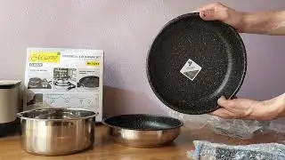 Maestro MR 3529-4 набір 2 #сковородки та ковш + з'ємна ручка, нержавіюча сталь, #розпаковка, #огляд