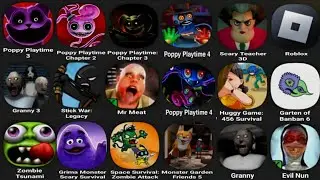 The Baby In Yellow, Scary Teacher 3D, Bowmasters, Tom Friends, Zombie Tsunami, Poppy Playtime 3