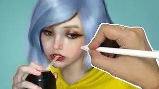 Procreate Time Lapse // A gal drinking 🥤