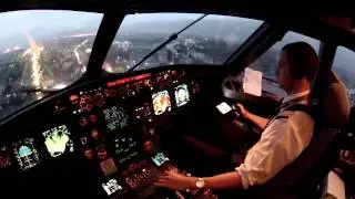 Sarajevo, A320 LQSA cockpit view landing 12 in rain