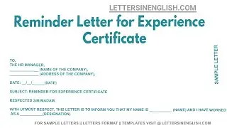 Reminder Letter For Experience Certificate - Sample Letter of Reminder for Experience Certificate