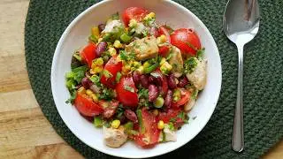 Tomaten Salsa Salat mit Hähnchen, Mais und Bohnen | Rezept | Low Carb | Schnell | Einfach | Lecker