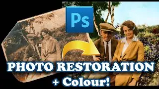 Very Damaged 1930s Photo Restoration In Photoshop | Old Photo In Colour | Timelapse