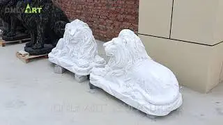 White marble lion sculptures