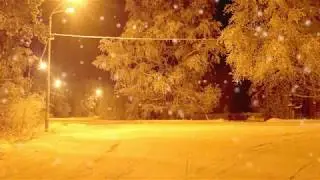 Красота зимней природы в свете фонарей.  п.Поросозеро.