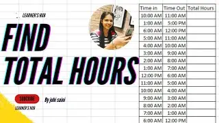 How to find total hours in excel | LEARNER'S HUB | 