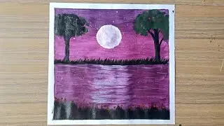 How to draw moon reflection- step by step||Acrylic colour art||Rushdas Artistry||