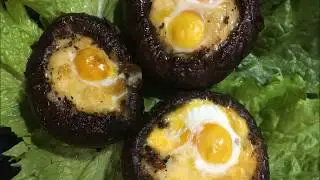 шампиньоны  с перепелиными яйцами