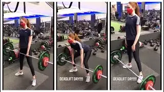 Karen Gillan working hard on her dead-lift day
