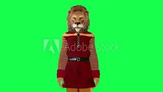 3D animated lion speaking and giving advice isolated front angle green screen character cartoon