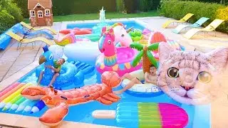 WE'RE FILLING THE POOL WITH INFLATABLES! Giant Unicorn Float, Fortnite Llama, Cat, Lobster...